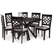 Baxton Studio Elena Modern and Contemporary Grey Fabric Upholstered and Dark Brown Finished Wood 7-Piece Dining Set